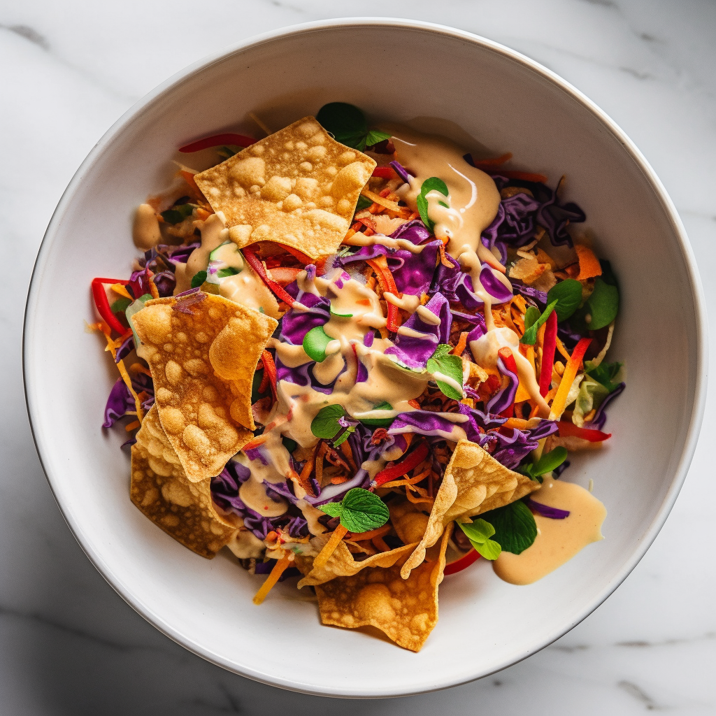 Thai Veggie Slaw With Peanut Dressing & Crispy Wontons | Kerry Cooks